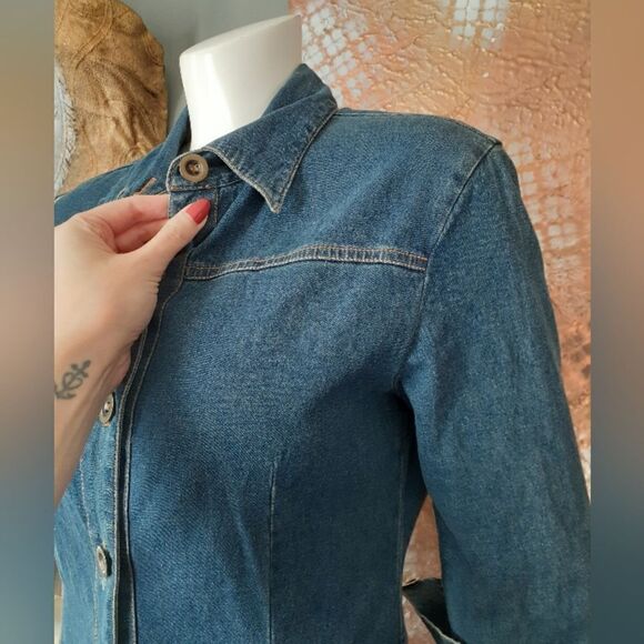 Vintage Stretch Cotton Dark Wash Denim Midi Dress - Picture 9 of 16